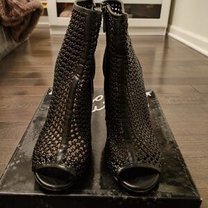 Sam Edelman Black Heeled Boots with Peep-Toe Design